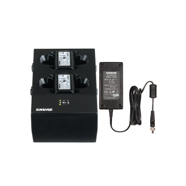 Двухпортовая зарядная док-станция SHURE [SBC200-E] для аккумуляторов SB900A, передатчиков QLXD1, ULXD1, AD1, QLXD2, ULXD2, AD2, приёмников P3RA, P9RA, P9RA+, P10R, P10R+, в комплекте источник питания
