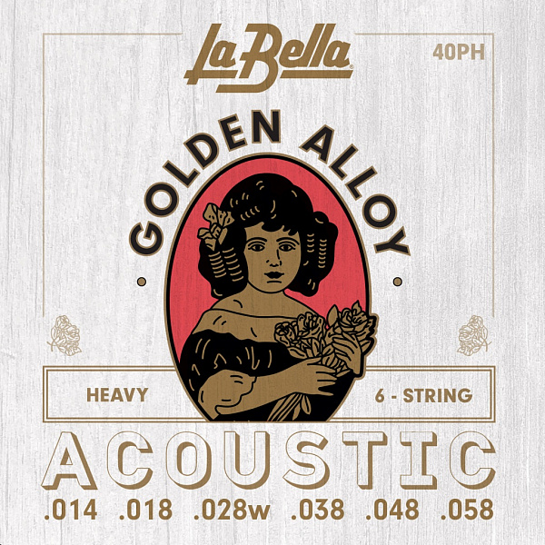 40PH Golden Alloy Комплект струн для акустической гитары, бронза 80/20, 14-58, La Bella