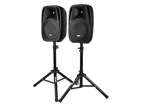 Акустическая система Gemini [ES-210MXBLU-ST] Комплект: 2х АС 10"НЧ/1"ВЧ, микшер с усилителем 150 Вт RMS, входы: 4x XLR Mic, 6x 1/4" TRS Line, 2x RCA, 1/8” TRS, выходы: 2x 1/4" TRS, 2x RCA, 1/8” TRS Headphones, 2х стойки, микрофон, кабели