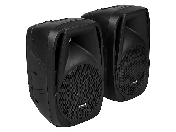 Акустическая система Gemini [ES-210MXBLU-ST] Комплект: 2х АС 10"НЧ/1"ВЧ, микшер с усилителем 150 Вт RMS, входы: 4x XLR Mic, 6x 1/4" TRS Line, 2x RCA, 1/8” TRS, выходы: 2x 1/4" TRS, 2x RCA, 1/8” TRS Headphones, 2х стойки, микрофон, кабели