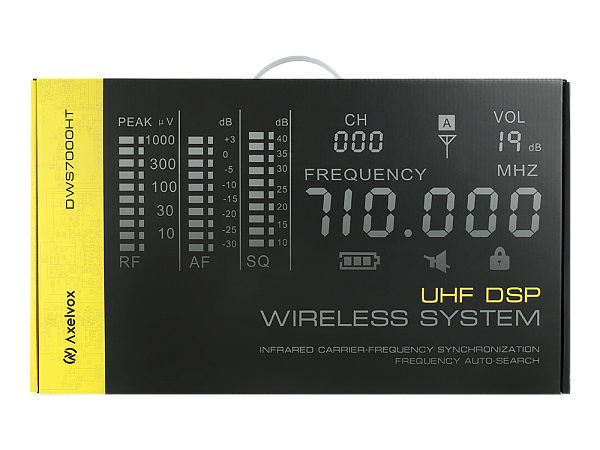 Микрофонная радиосистема Axelvox [DWS7000HT (TD Bundle)] UHF 710-726 MHz, True Diversity, 2 x 32 канала, LCD дисплей, 2х ИК порт, 2 ручных микрофона, 2 силиконовых кольца.
