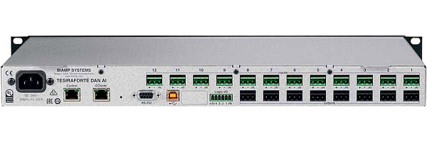 Аудиопроцессор BIAMP [TesiraFORTE DAN AI] (DSP): 12 вх. 8 вых. (Euroblock); 32 x 32 Dante; 8 CH по USB; OLED-дисплей, Ethernet (RJ45), RS-232. ПО Tesira. Logic I/O. 1U.