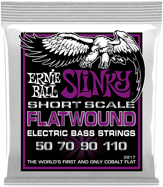 ERNIE BALL 2817 Flatwound Slinky Power Short Scale 50-110 - Струны для бас-гитары