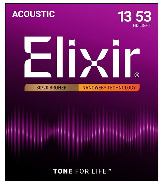 11182 NANOWEB Комплект струн для акустической гитары, HD Light, бронза 80/20, 13-53, Elixir